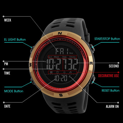 SKMEI 1251 Men Fashionable Outdoor 50m Waterproof Sports Watch Digital Watch with PU Watchband