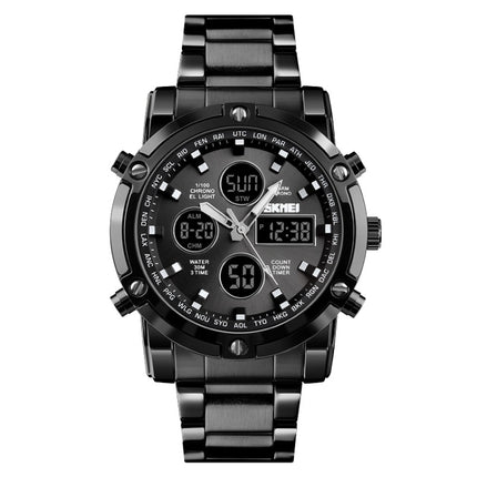 SKMEI 1389 Multifunctional Men Business Digital Watch 30m Waterproof Large Dial Wrist Watch with Stainless Steel Watchband , 1389 Black, 1389 Blue, 1389 Silver