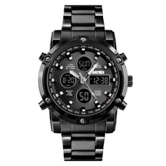 SKMEI 1389 Multifunctional Men Business Digital Watch 30m Waterproof Large Dial Wrist Watch with Stainless Steel Watchband , 1389 Black, 1389 Blue, 1389 Silver