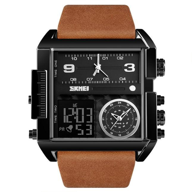SKMEI 1391 Multifunctional Men Business Digital Watch 30m Waterproof Square Dial Wrist Watch with Leather Watchband