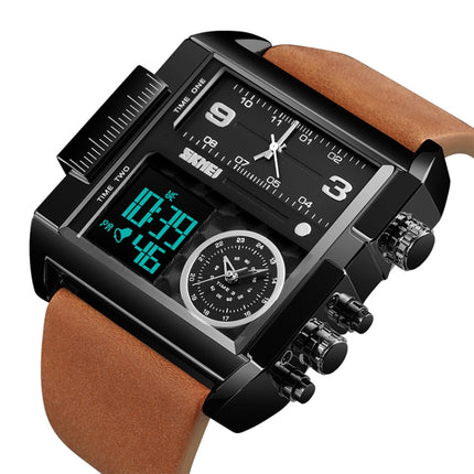 SKMEI 1391 Multifunctional Men Business Digital Watch 30m Waterproof Square Dial Wrist Watch with Leather Watchband