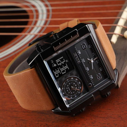 SKMEI 1391 Multifunctional Men Business Digital Watch 30m Waterproof Square Dial Wrist Watch with Leather Watchband