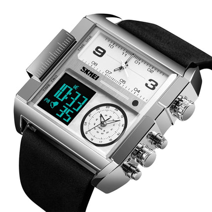 SKMEI 1391 Multifunctional Men Business Digital Watch 30m Waterproof Square Dial Wrist Watch with Leather Watchband