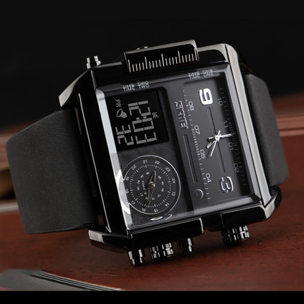 SKMEI 1391 Multifunctional Men Business Digital Watch 30m Waterproof Square Dial Wrist Watch with Leather Watchband