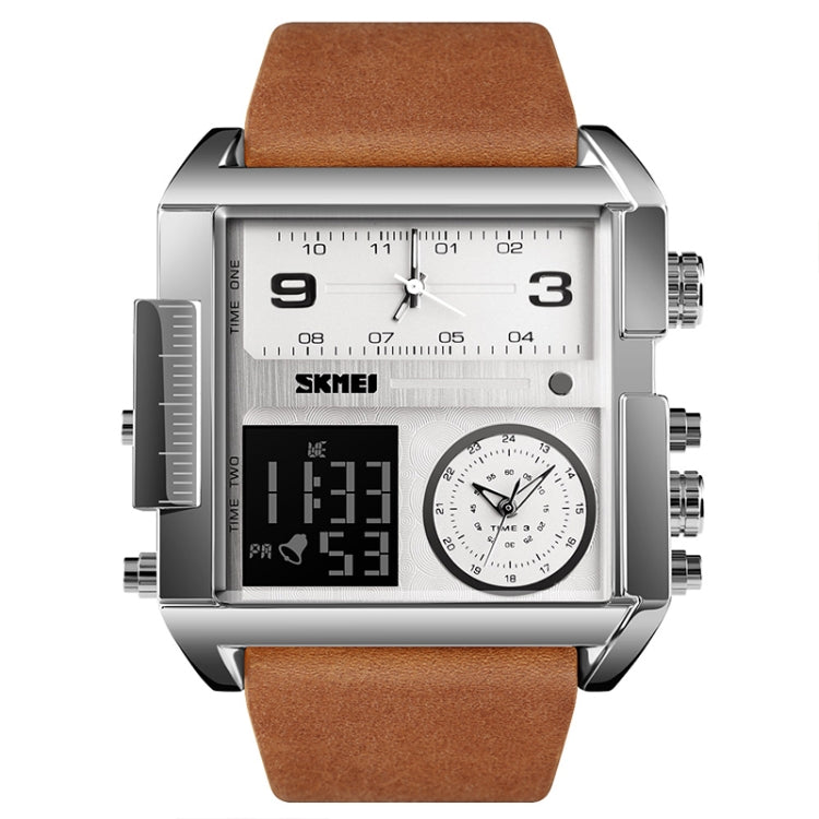 SKMEI 1391 Multifunctional Men Business Digital Watch 30m Waterproof Square Dial Wrist Watch with Leather Watchband
