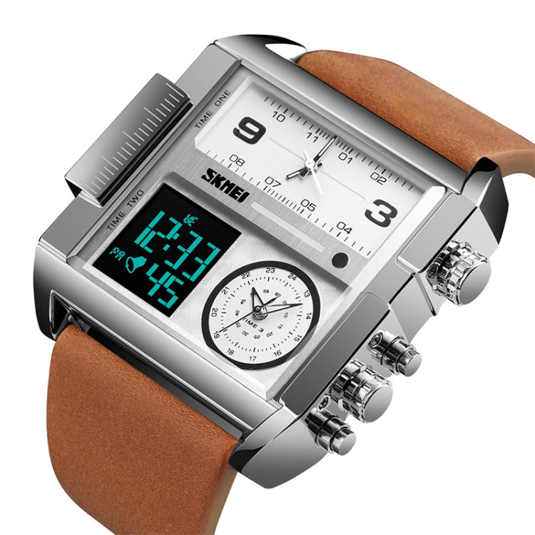 SKMEI 1391 Multifunctional Men Business Digital Watch 30m Waterproof Square Dial Wrist Watch with Leather Watchband
