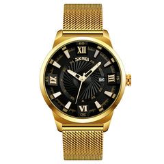 SKMEI 9166 Fashion Men Business Watch 30m Waterproof Metal Quartz Wristwatch