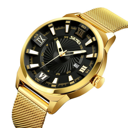 SKMEI 9166 Fashion Men Business Watch 30m Waterproof Metal Quartz Wristwatch