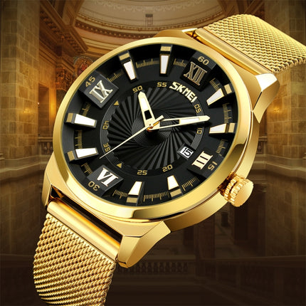 SKMEI 9166 Fashion Men Business Watch 30m Waterproof Metal Quartz Wristwatch