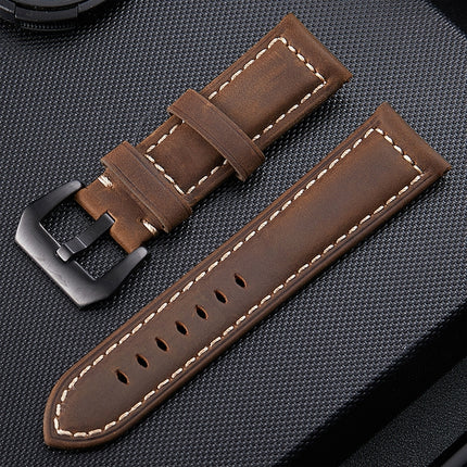 Crazy Horse Layer Frosted Black Buckle Watch Leather Watch Band, Size: 24mm
