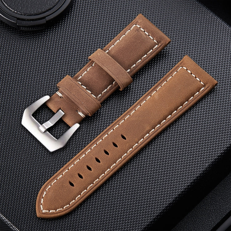 Crazy Horse Layer Frosted Silver Buckle Watch Leather Watch Band, Size: 20mm