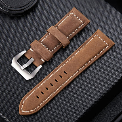 Crazy Horse Layer Frosted Silver Buckle Watch Leather Watch Band, Size: 22mm
