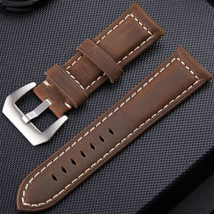 Crazy Horse Layer Frosted Silver Buckle Watch Leather Watch Band, Size: 22mm