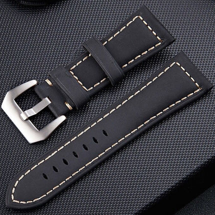 Crazy Horse Layer Frosted Silver Buckle Watch Leather Watch Band, Size: 26mm