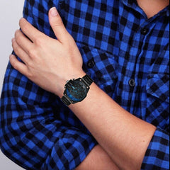 CAGARNY 6839 Irregular Large Dial Stainless Steel Band Quartz Sports Watch For Men(Black+Blue), WA6839A, WA6839B, WA6839BJ, WA6839BL, WA6839BR, WA6839J, WA6839JB, WA6839VG