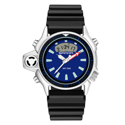 SANDA 3008 Multifunctional Men Outdoor Sports Noctilucent 50m Waterproof Digital Wrist Watch