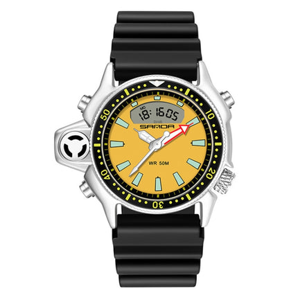 SANDA 3008 Multifunctional Men Outdoor Sports Noctilucent 50m Waterproof Digital Wrist Watch