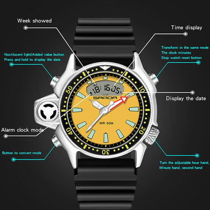 SANDA 3008 Multifunctional Men Outdoor Sports Noctilucent 50m Waterproof Digital Wrist Watch