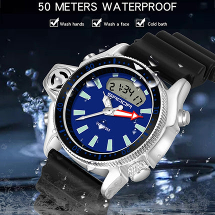 SANDA 3008 Multifunctional Men Outdoor Sports Noctilucent 50m Waterproof Digital Wrist Watch
