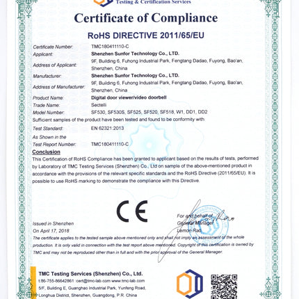 SN520A 3.5 inch Screen 1.0MP Security Camera Digital Peephole Door Viewer