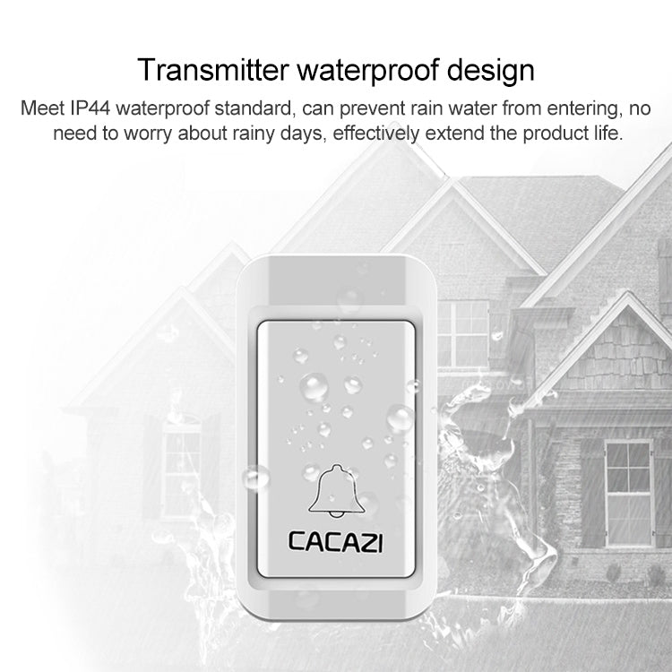 CACAZI V027G One Button Three Receivers Self-Powered Wireless Home Kinetic Electronic Doorbell, UK Plug