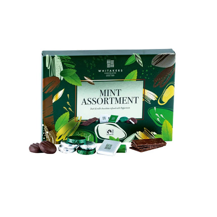 Whitakers dark and milk chocolate mint collection in carton