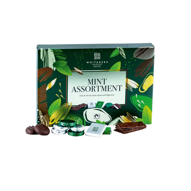 Whitakers dark and milk chocolate mint collection in carton