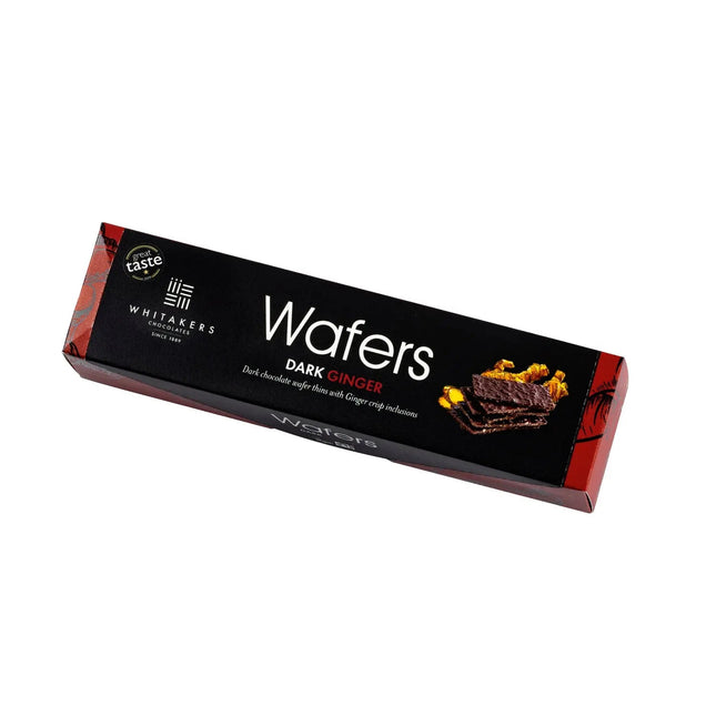 Whitakers dark chocolate covered ginger wafers in carton