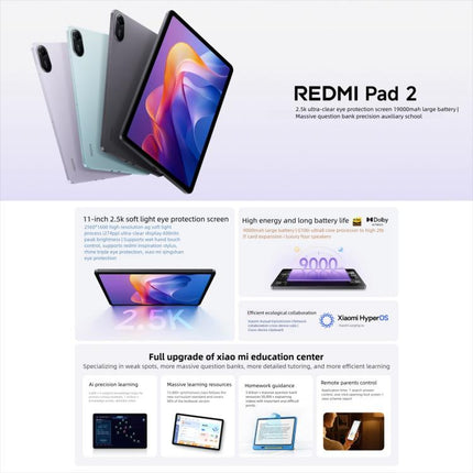 REDMI Pad 2 11 inch, 6GB+256GB, HyperOS 2, MediaTek G100-Ultra Octa Core CPU, 6GB+128GB