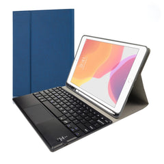 RK102C Detachable Magnetic Plastic Bluetooth Keyboard with Touchpad + Silk Pattern TPU Tablet Case for iPad 10.2, with Pen Slot & Bracket, RK102C