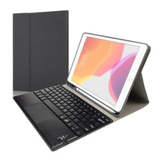 RK102C Detachable Magnetic Plastic Bluetooth Keyboard with Touchpad + Silk Pattern TPU Tablet Case for iPad 10.2, with Pen Slot & Bracket, RK102C