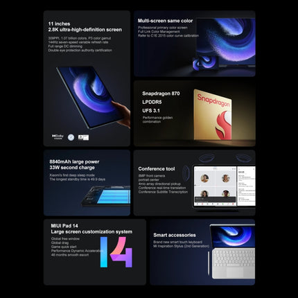 MIUI 14 Qualcomm Snapdragon 870 7nm Octa Core up to 3.2GHz, 8840mAh Battery, Support BT, WiFi