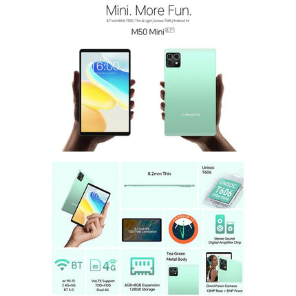 Teclast M50 Mini WiFi Tablet PC, 4GB+128GB, 8.7 inch Android 15 Unisoc T606 Octa Core