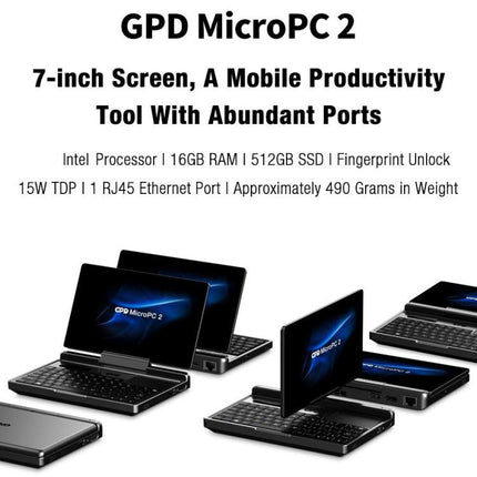 GPD MicroPC 2 Handheld Gaming PC, 16GB+512GB, 7 inch Windows 11 Pro Intel Processor N250, US Plug