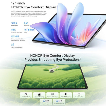 Honor Pad 10 WiFi Tablet PC, 12.1 inch 12GB+256GB MagicOS 9.0 Qualcomm Snapdragon 7 Gen3 Octa Core, 12GB+256GB