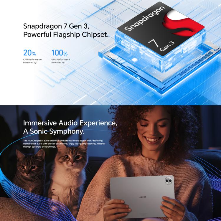 Honor Pad 10 Soft Light Screen WiFi Tablet PC, 12.1 inch 8GB+256GB MagicOS 9.0 Qualcomm Snapdragon 7 Gen3 Octa Core, 8GB+256GB Soft Light Screen