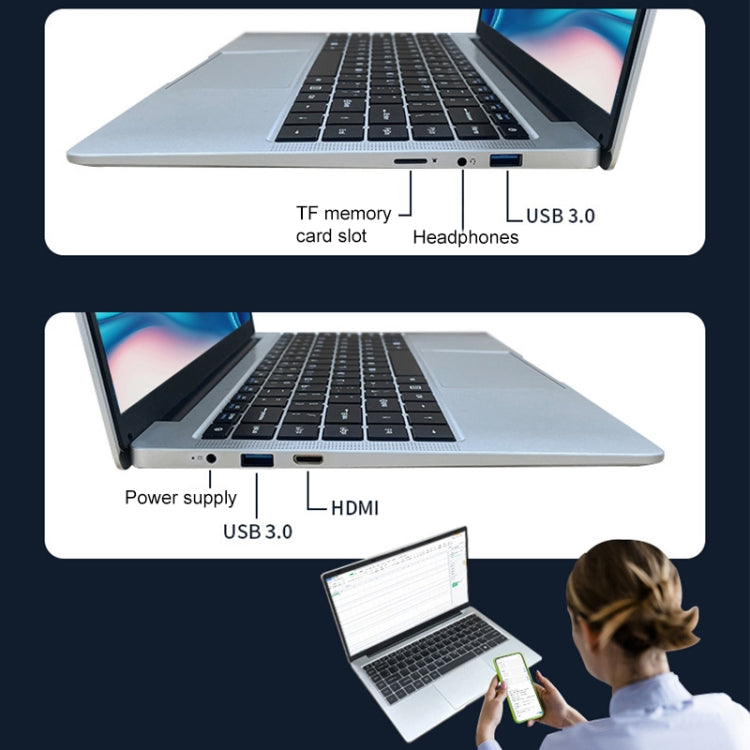 S07 14 inch Ultrathin Laptop, 12GB+512GB, Windows 11 Intel Celeron J4025 Dual Core, US Plug (Silver), J4025 12GB+512GB