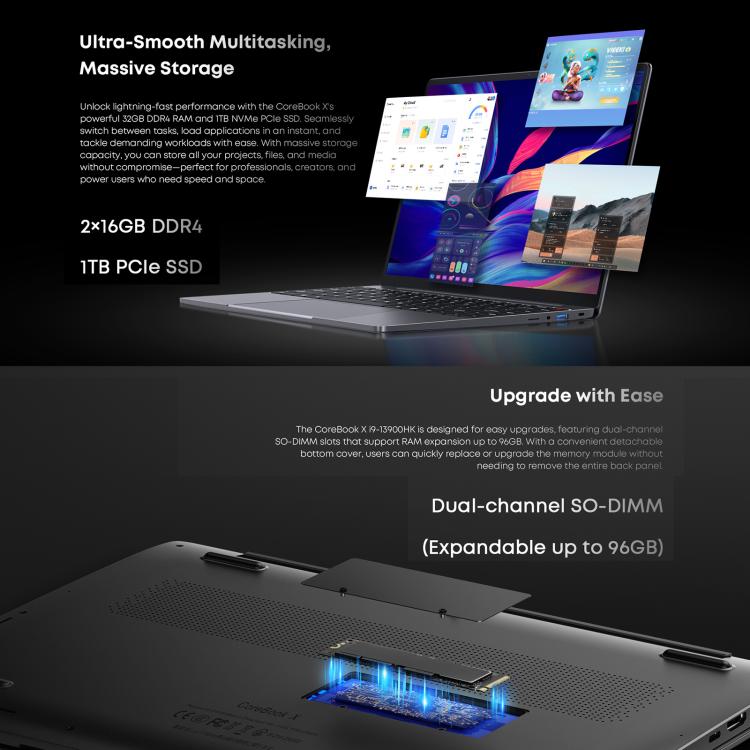 CHUWI CoreBook X 14 inch Laptop, 32GB+1TB, Windows 11 Intel Core i9-13900HK 14-Cores, EU Plug, i9-13900HK 32GB+1TB