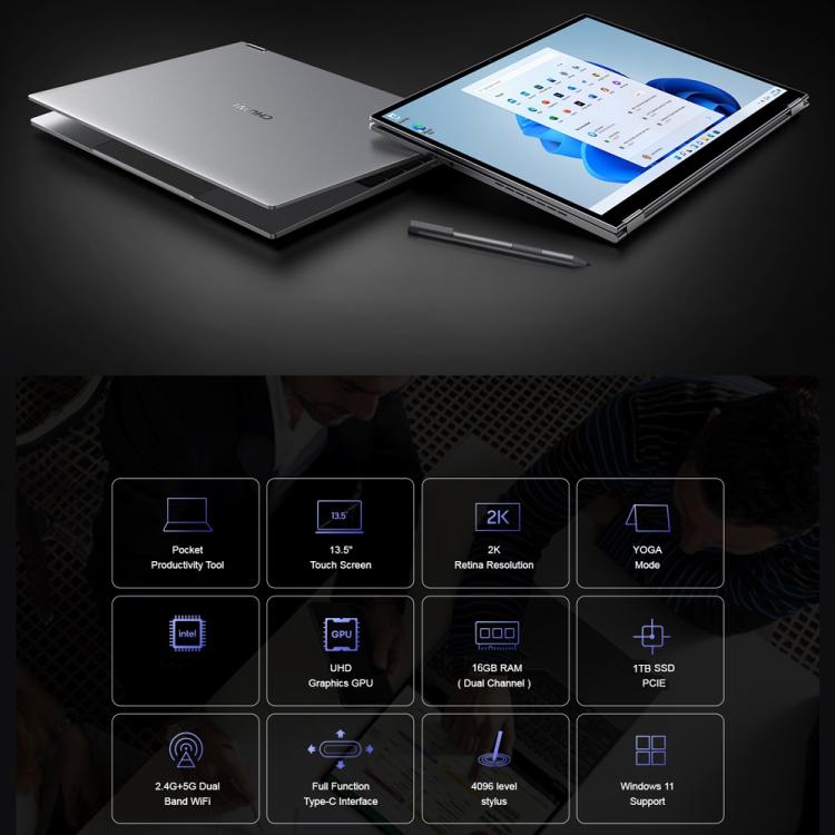 CHUWI FreeBook 13.5 inch Yoga Laptop, 16GB+1TB, Windows 11 Intel Twin Lake N150 Quad Core, EU Plug, FreeBook 16GB+1TB