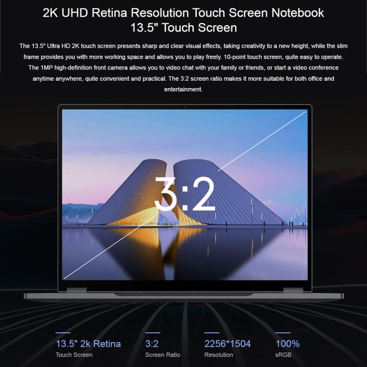 CHUWI FreeBook 13.5 inch Yoga Laptop, 16GB+1TB, Windows 11 Intel Twin Lake N150 Quad Core, EU Plug, FreeBook 16GB+1TB