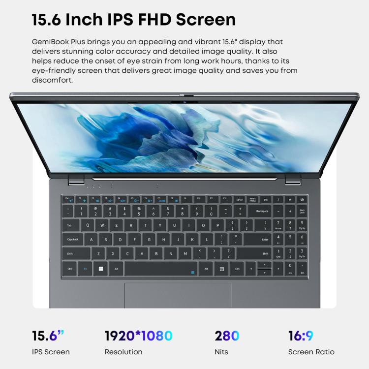CHUWI GemiBook Plus 15.6 inch Laptop, 16GB+512GB, Windows 11 Intel Twin Lake N150 Quad Core, EU Plug