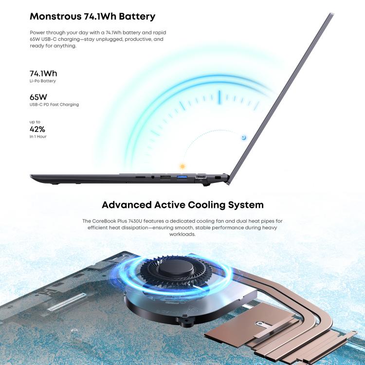 CHUWI CoreBook Plus 16 inch Laptop, 16GB+512GB, Windows 11 AMD Ryzen 5 7430U 6-Cores, EU Plug