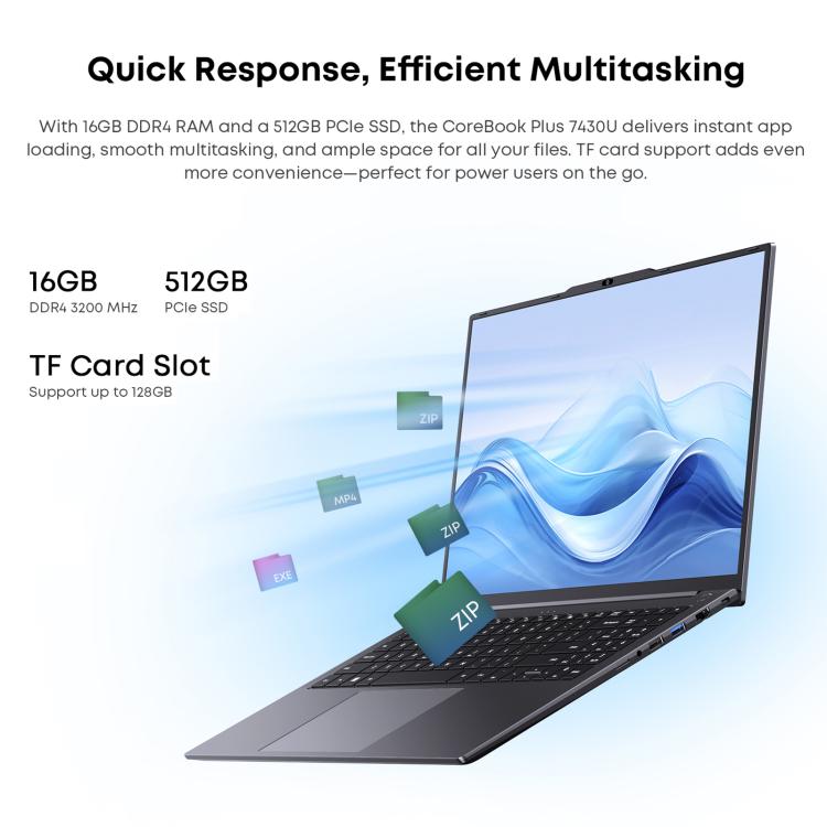 CHUWI CoreBook Plus 16 inch Laptop, 16GB+512GB, Windows 11 AMD Ryzen 5 7430U 6-Cores, EU Plug