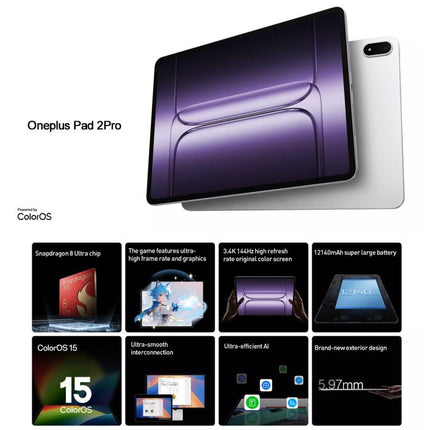 OnePlus Pad 2 Pro 13.2 inch WiFi Tablet PC, 16GB+512GB ColorOS 15.0 Qualcomm Snapdragon 8 Ultra Octa Core CPU, 16GB+512GB