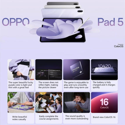 OPPO Pad 5 12.1 inch Soft Light Screen Tablet PC, 12GB+256GB, ColorOS 16.0 MediaTek Dimensity 9400+ Octa Core