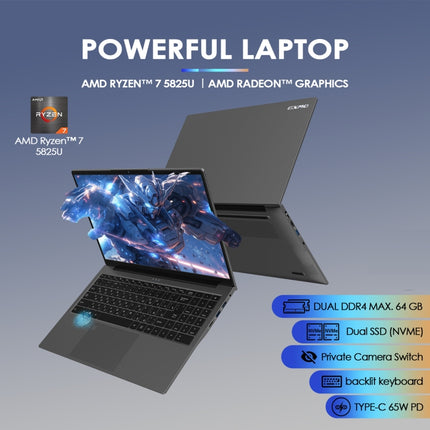 GXMO G156 15.6 inch Laptop, 16GB+512GB, Windows 11 AMD Ryzen 7 5825U Octa Core, Support Fingerprint Unlock, US Plug