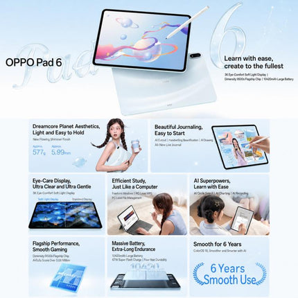 OPPO Pad 6 12.1 inch Tablet PC, 12GB+256GB, ColorOS 16 MediaTek Dimensity 9500s Octa Core, 12GB+256GB