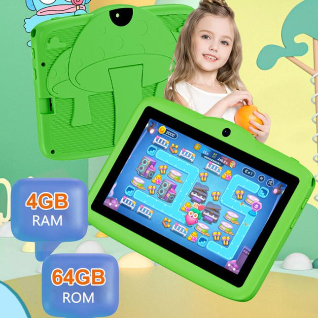 BDF 7 inch WiFi Kids Tablet PC with Mushroom Silicone Case, 2GB+32GB, Android 8.1 MTK6735 Quad Core CPU, US Plug, 4GB+64GB