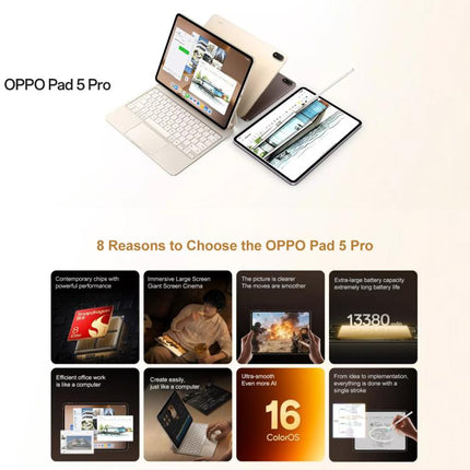 OPPO Pad 5 Pro 13.2 inch Tablet PC, 12GB+512GB, ColorOS 16.0 Snapdragon 8 Elite Gen5 Octa Core, 12GB+512GB