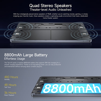 Tableta Ulefone Tab A11, 6 GB + 256 GB, 11 pulgadas, Android 14, Unisoc T620 Octa Core, red 4G, enchufe de la UE, 6 GB + 256 GB